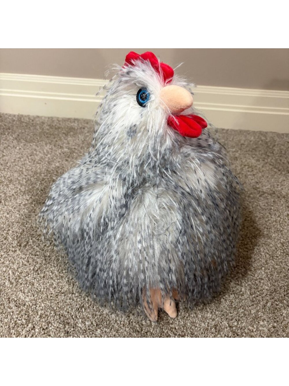 Large Shaggy Silkie Farm Rooster Hen Chicken Plush Stuffed Animal Toy